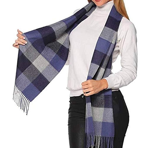 Alpaca wool blue checked scarf